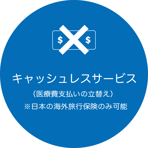 キャッシュレスサービス（医療費支払いの立替え）※日本の海外旅行保険のみ可能